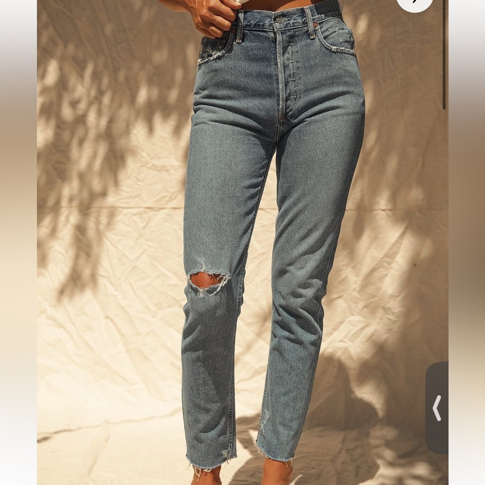 Agolde Jamie Medium Wash High-Rise Classic Raw Hem Jeans